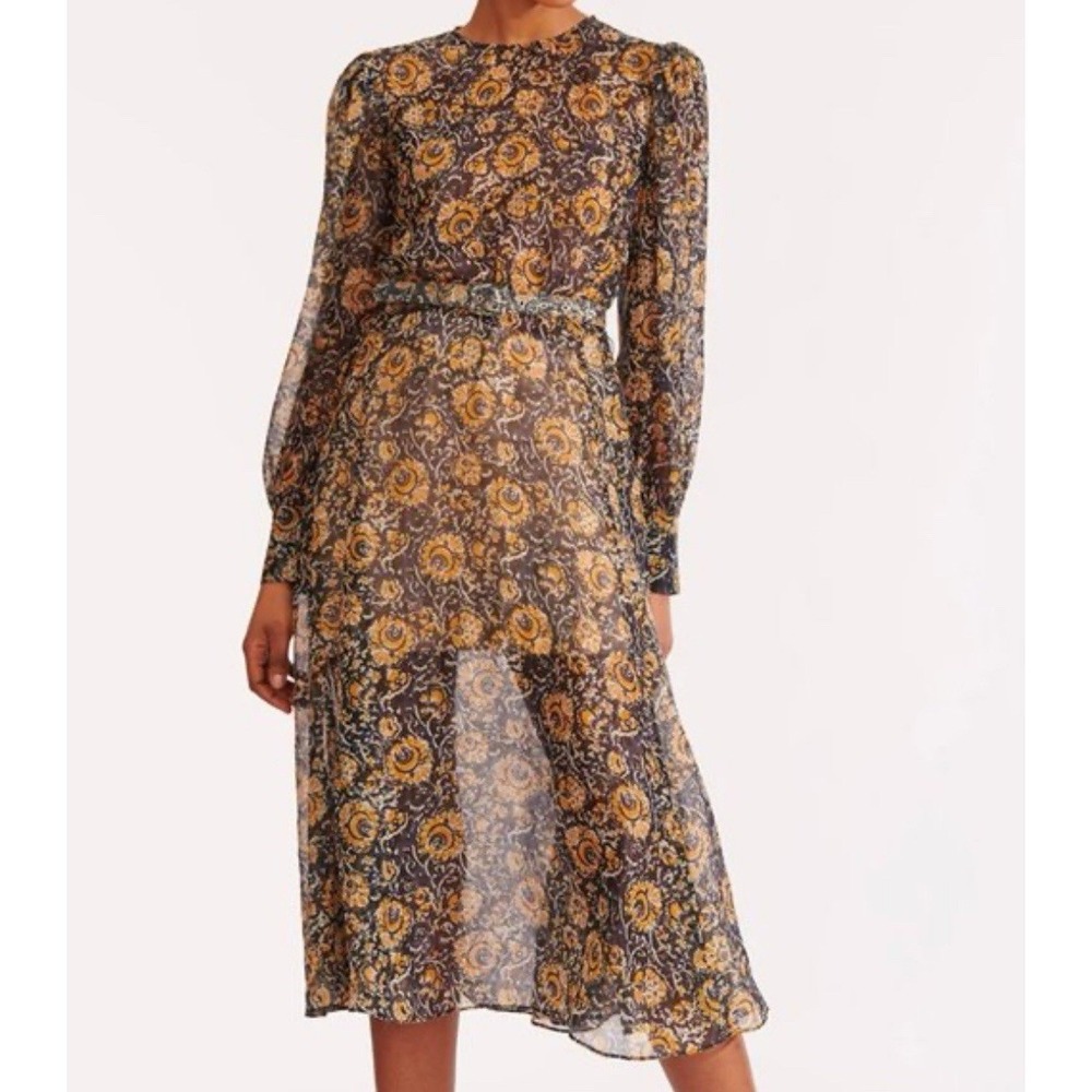 Veronica Beard Oneida Floral Belted Flowy Midi Boho Peasant Dress Size 10